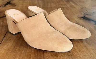 Mujer Talla 7 J. Tacón bloque Crew cuero gamuza tostado mula deslizables Y2K Foto 1 de 4