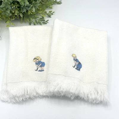 Набор полотенец для гольфа Franco His Hers вышитая бахрома для мальчика девочки 10x16 винтажный хлопок - Изображение 1 из 4