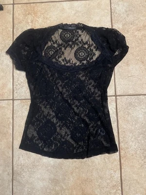 Top de encaje elástico negro Lip Service L nuevo con etiquetas • Camisa gótica de malla punk transparente rara Foto 1 de 4