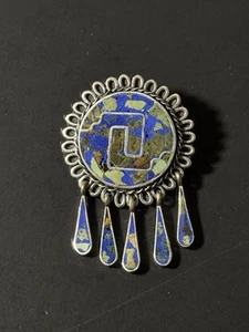 Broche colgante México estampado plata esterlina turquesa incrustación - Imagen 1 de 14