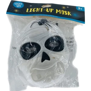 Light Up Kids Face Mask Children Halloween White Black Skull Front Battery - Picture 1 of 5