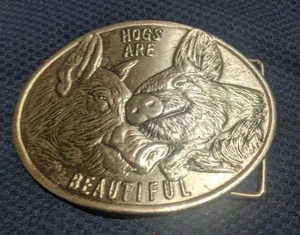 HOGS ARE BEAUTIFUL National Pork Producers Lewis 1975 Commemorative Belt Buckle - Picture 1 of 8