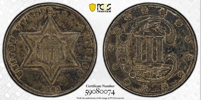 1862 3CS Three Cent Silver PCGS AU-55 - Image 1 of 4