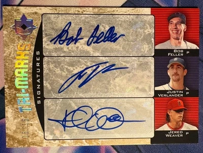 2006 Ultimate Collection Tri-Marks AUTO 5/15 Justin Verlander Bob Feller Weaver - Image 1 of 2