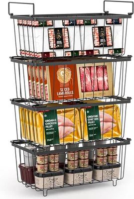 4PCS Cestini per Congelatore Impilabili Con Maniglia Cestelli per Congelatore 37 - Immagine 1 di 4