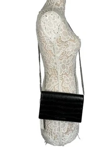 Marc Jacobs Party On A Chain Crossbody Clutch Croc-Embossed Shoulder Bag Black - Picture 1 of 12
