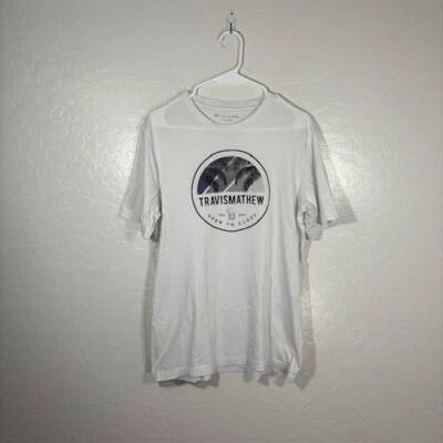 Travis Mathew T Shirt Mens Medium Graphic Logo Pima Cotton White Short Sleeve - Image 1 of 4