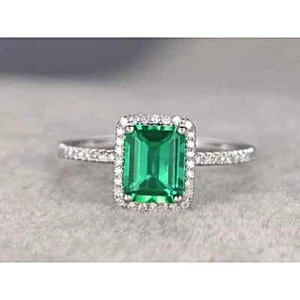 Simulated 1.54TCW Green Emerald & Round Moissanite Women Ring In 950 Platinum - Picture 1 of 4