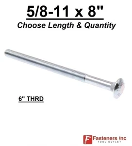 5/8-11 x 8" Carriage Bolts A307 Grade 2 Zinc Plated "Coach Screws" 5/8"-11 - Picture 1 of 7
