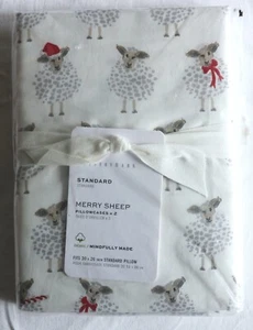 POTTERY BARN Merry Sheep Set of 2 Organic Cotton Standard Pillowcases NWOT - Picture 1 of 4