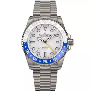 Oceaneva Titanium Deep Marine Explorer GMT Automatic 1250M White Blue Men's Watc - Picture 1 of 20