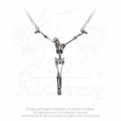 Gothic Batcave Skelett Anhänger Skull Knochen Halskette Punk Metal ALCHEMY P722 - Bild 1 von 3