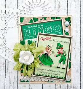 Biglietto di auguri BINGO BALLERINI vintage retrò fatto a mano BUONI giorno di San Patrizio - Foto 1 di 3