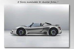 X LARGE BOX FRAMED CANVAS WALL ART SILVER PORSCHE 918 PICTURE STUNNING NEW PRINT - Picture 1 of 2