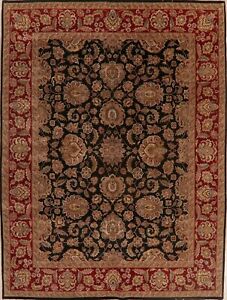 BLACK/BURGUNDY 9'x12' Floral Agra Oriental Area Rug Hand-Knotted WOOL Carpet NEW