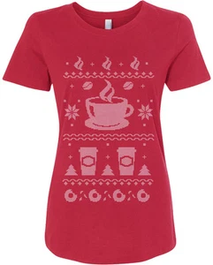 Threadrock Women's Coffee Ugly Christmas Sweater T-Shirt Gift - Picture 1 of 7