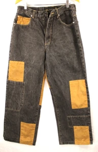 Vibes Jean Para Hombre 34x34 Suelto Negro Denim + Imitación Gamuza Retazos HipHop Patín Como Está - Imagen 1 de 7