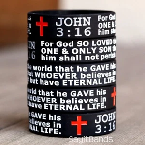 Set of John 3:16 Verse Religious Wristbands Wholesale Lot of Silicone Bracelets - Picture 1 of 9