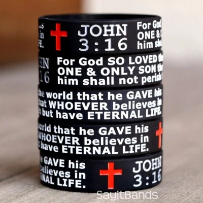 SAYITBANDS Set of John 3:16 Verse Religious Wristbands Wholesale Lot of Silicone Bracelets