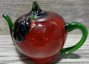 Bullicante Rojo Manzana Tetera Pisapapeles 9cm Vintage Controlado Burbuja Arte Vidrio - Imagen 1 de 9