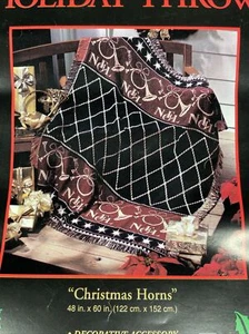 Urlaub Weihnachten Hörner Wandteppich Überwurf Decke 48” x 60” Noel • Krone Handwerk - Bild 1 von 5