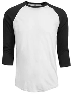3/4 Sleeve Plain Baseball Raglan T-Shirt Tee Mens Sports Jersey White Black S - Picture 1 of 1