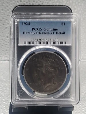 1924 Peace Silver Dollar $1! PCGS Harshly CLeaned XF Detail!  - Image 1 of 2