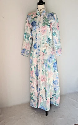 Maxi Vestido Vintage David Marrón I.Magnin Floral Ribete de Encaje Cremallera Multicolor Talla S Foto 1 de 4