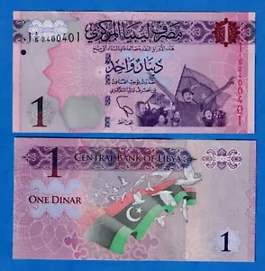 Libya 1 Dinar 2013 P-76, UNC Note - Flag of Libya, Pigeons - Revolution Issue - Picture 1 of 3