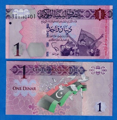 Libya 1 Dinar 2013 P-76, UNC Note - Flag of Libya, Pigeons - Revolution Issue - Image 1 of 3