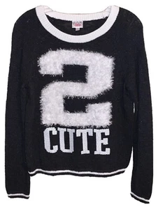 LN~Justice Girls~Sweater~Black/White~2 CUTE~Sequins~Fuzzy/Furry~Cozy/Warm~SZ 14 - Picture 1 of 5