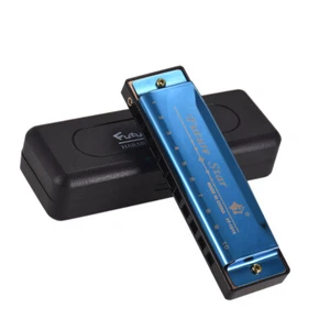 Harmonica 10 Holes Stainless Steel with ABS Reeds Blue J4H6 - Picture 1 of 10