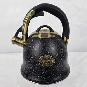 LuxGrace Whistling Stovetop Tea Kettle Black White Speckled Bronze 2.8 Quart - Picture 1 of 13