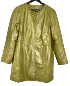 Chaqueta Abrigo Largo Jessica London Cuero Verde Oliva Para Mujer Talla 14W Cierre a Presión - Imagen 1 de 7