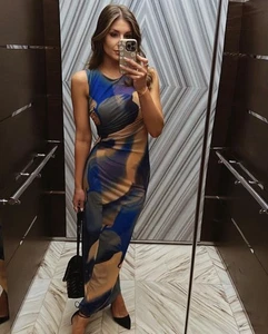 SCANLAN THEODORE-SMALL-ITALIAN WATERCOLOUR MESH BLUE COBALT PRINT MIDI DRESS - Foto 1 di 11
