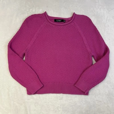 Suéter tejido de algodón con cuello redondo rosa grande Lauren Ralph Lauren para mujer Foto 1 de 4