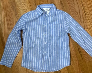 New H&M Boys Linen blend Shirt Size 10 Blue & White Stripes - Picture 1 of 6