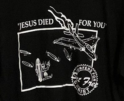Camiseta De Colección Surfers For Christ Oneita Puntada Única XL 90’s Jesús Camiseta Negra Foto 1 de 4