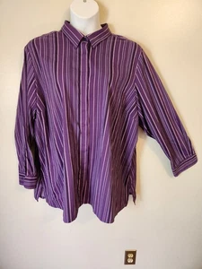 Doc & Amelia Premier By Cintas Purple Button Up Stripe Uniform Shirt 5X - Picture 1 of 7