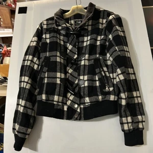 YMI Black White Checker Plaid Coat Zipper Fall Winter Medium - Picture 1 of 4