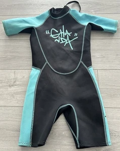 Unisex Size 10 GHANDA Wetsuit - Spring suit Black Aqua Kids Girls Boys VGC - Imagen 1 de 5