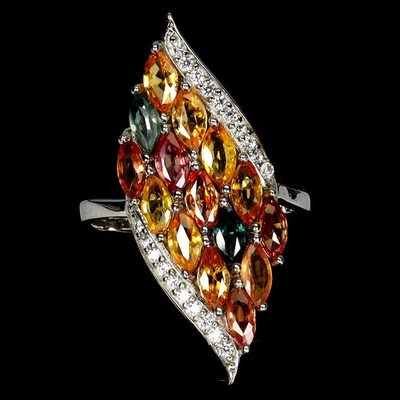 925 Sterling Silver Ring Marquise Sapphire Natural Gemstone Jewelry Size 6 - Image 1 of 4