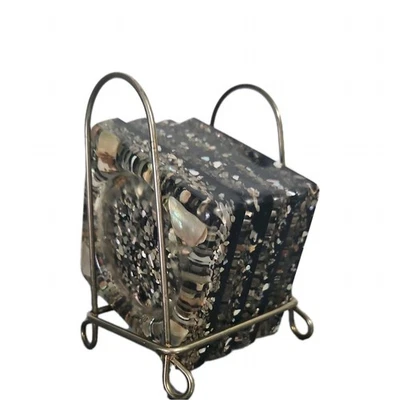 VINTAGE 4 MCM  Acrylic and Abalone Coasters with Rack beach theme decor - Image 1 of 4