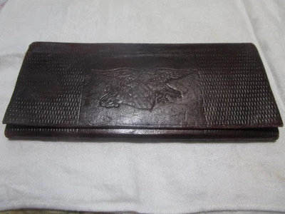 antique early 1900s brown leather pebbled leather accordian wallet - Image 1 of 4