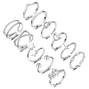 11PCS Adjustable Stackable Rings for Women Gold Knuckle Rings Set Joint Silver - Picture 1 of 7