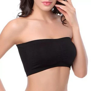 Damen Nahtlos Gepolstert Komfort Trägerlos Stretch Bandeau BH Sommer Größen S-3XL - Bild 1 von 19