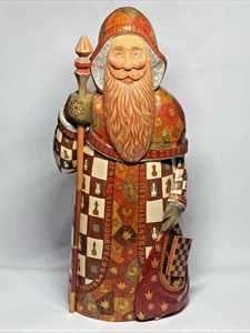 Russian Folk Art Hand Painted Wood Carved ~ 10" CHESS SANTA - Picture 1 of 17
