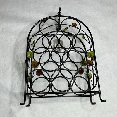 复古 Pier 1 进口葡萄酒架可容纳 10 瓶黑色锻铁叶 — 第 1/4 张图片