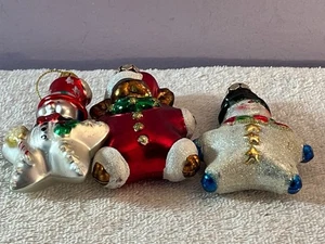 Weihnachtsschmuck 3er Set Glas Schneemänner & Rentiere Sternform AA922 - Bild 1 von 5