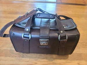 Vintage Olympus Brown Leather Hard Case Camera Bag Japan - Picture 1 of 9
